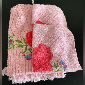 Vintage Cannon MCM Pink Floral Terry Hand Towel and Two Washcloths 🌺🌸